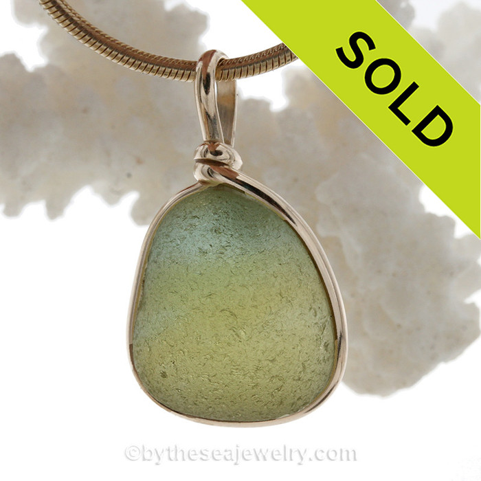 Mixed Peridot Green Seaham Sea Green Sea Glass In our Original Gold Wire Bezel©