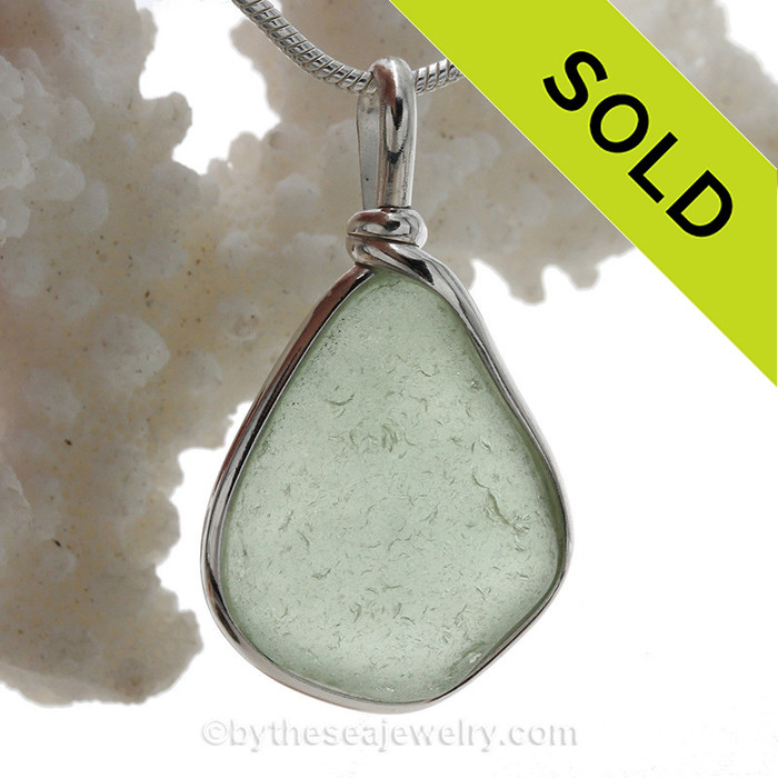 Fresh Peridot Green Genuine Sea Glass Pendant In Sterling Original Wire Bezel©