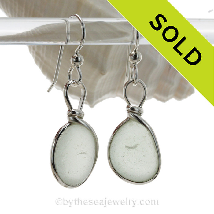 PERFECTLY MATCHED Pale Seafoam Green Sea Glass Earrings set in our signature Original Wire Bezel© setting in silver.
