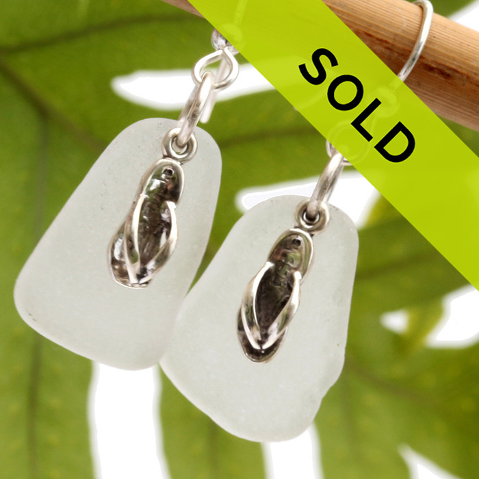 Sea Charmed - Large White Sea Glass With Flip Flops Earrings
Genuine white sea glass with sterling charms.