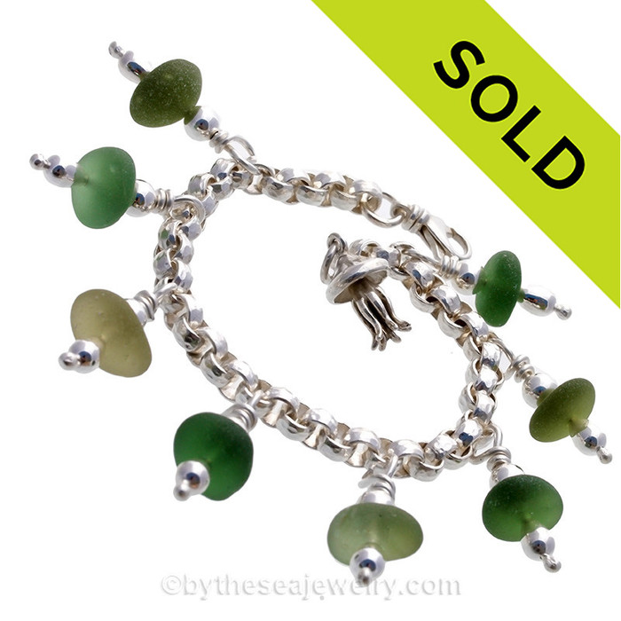 A stunning sea glass bracelet made entirely of genuine beach found glass from Seaham England the site of Victorian glass factories.