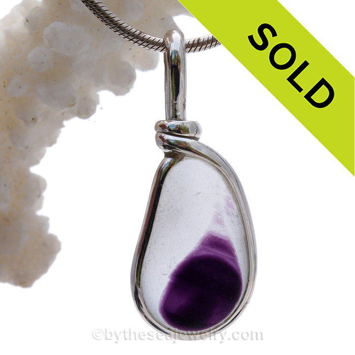 Royal Purple Wave -  Super Ultra Rare Multie True Purple English Sea Glass In S/S Original Wire Bezel© Pendant Necklace