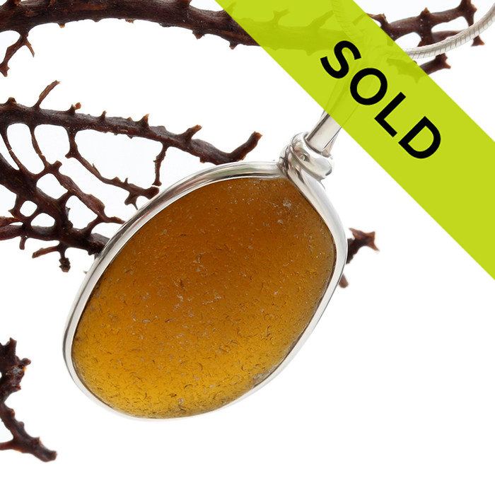 Amber Waves -  English Sea Glass Pendant In Sterling Original Wire Bezel©