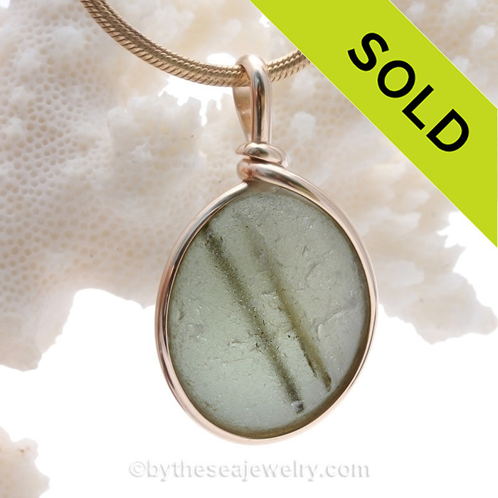 Stunning mixed moss green English sea glass from Seaham England set in our Original Wire Bezel Setting in 14K Rolled Gold