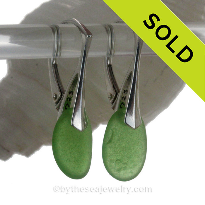 Petite Green Simply Sea Glass Earrings On Silver Leverbacks