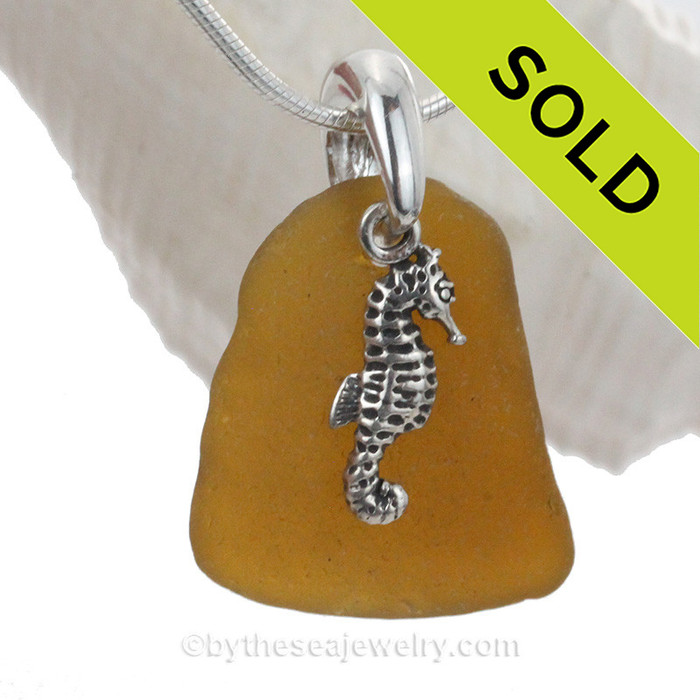 Brown Sea Glass Necklace With Sterling Seahorse Charm