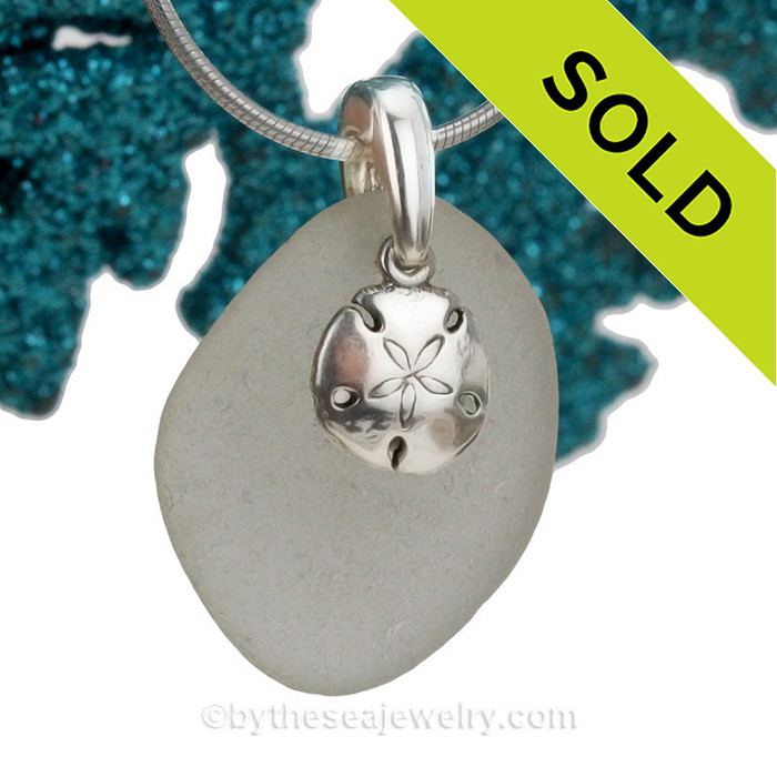 Winter White Sea Glass Necklace With Sterling Sand Dollar Charm - S/S CHAIN INCLUDED