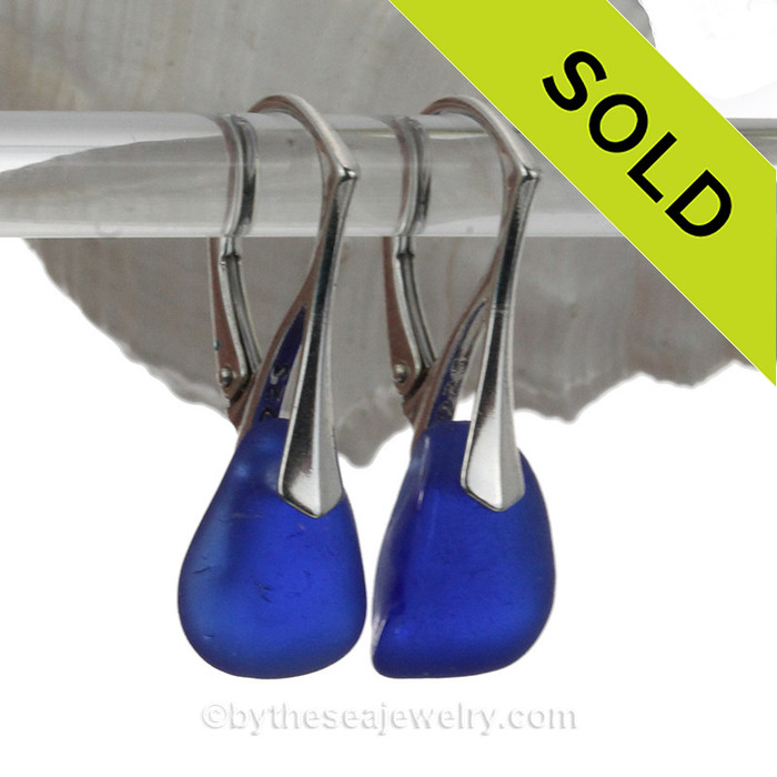 Cobalt Blue Genuine Sea Glass Earrings