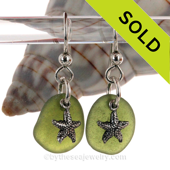 Vivid Peridot green sea glass earrings