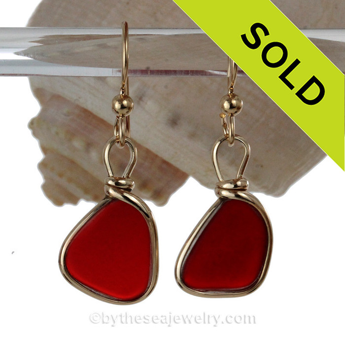  Red Genuine Sea Glass Earrings