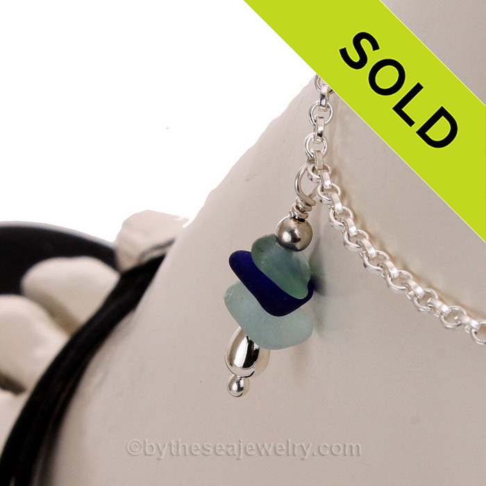 A simple seafoam, blue and aqua sea glass anklet for your beach trips this summer.