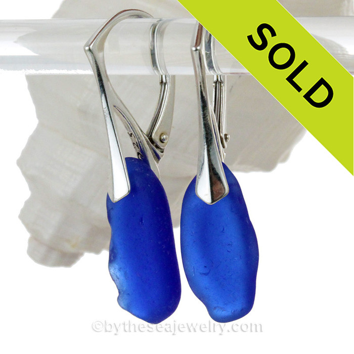 Long Genuine Beach Found Sea Glass Earrings. 