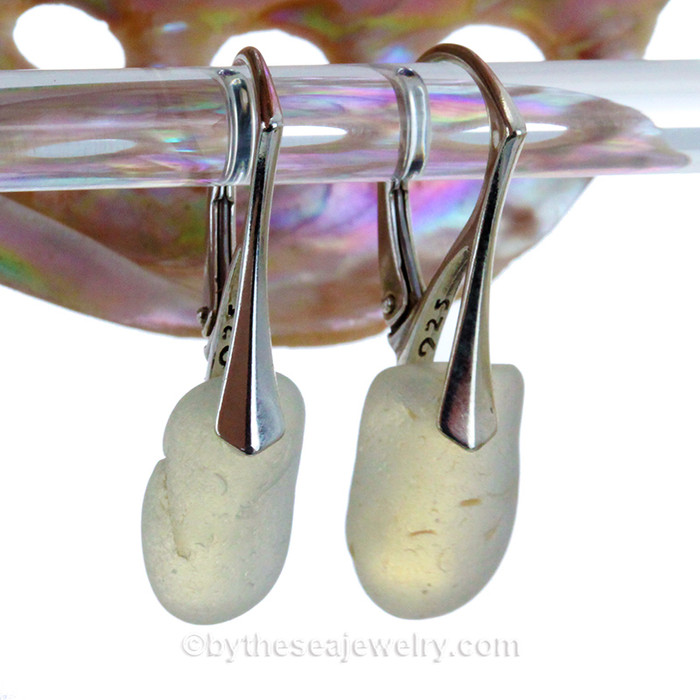 Super Ultra Rare Opalized  Sea Glass Earrings in our Original Wire Bezel© setting of Sterling Silver Leferbacks