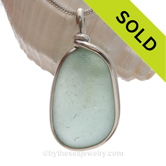 Sea Green beach glass pendant in sterling silver