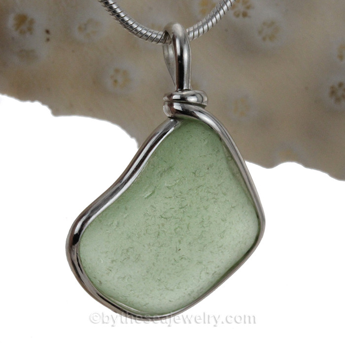 Bright Sea Green beach glass pendant in sterling silver