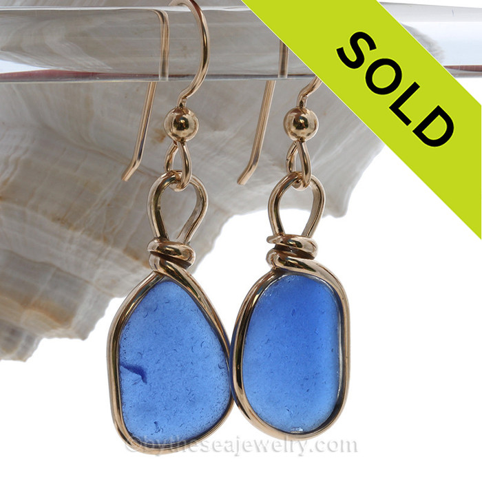 Blue Genuine Sea Glass Earrings 