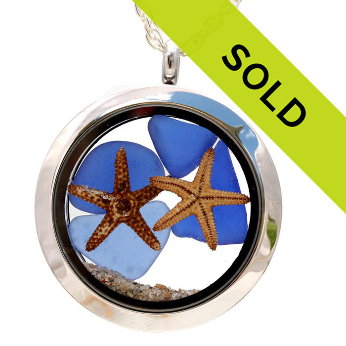 You & Me By The Sea - Blue Sea Glass Locket With Starfish