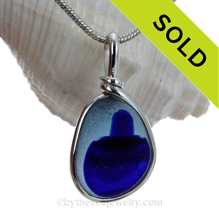 Blue Hartley Wood Seaglass In Original Wire Bezel© Pendant