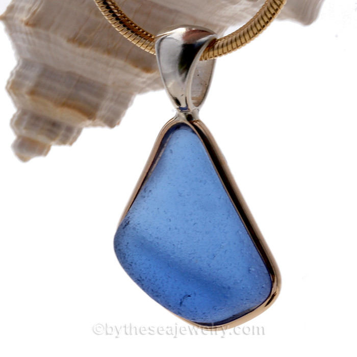 Carolina Sky Blue Sea Glass In Tiffany Deluxe Wire Bezel© Pendant