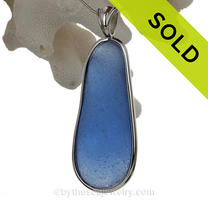 HUGE Carolina Blue Silver In DELUXE Wire Bezel Pendant Necklace