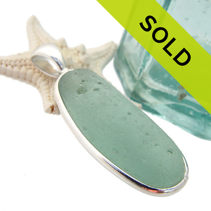 Bubbled Aqua Green Sea Glass In Sterling Deluxe Wire Bezel©