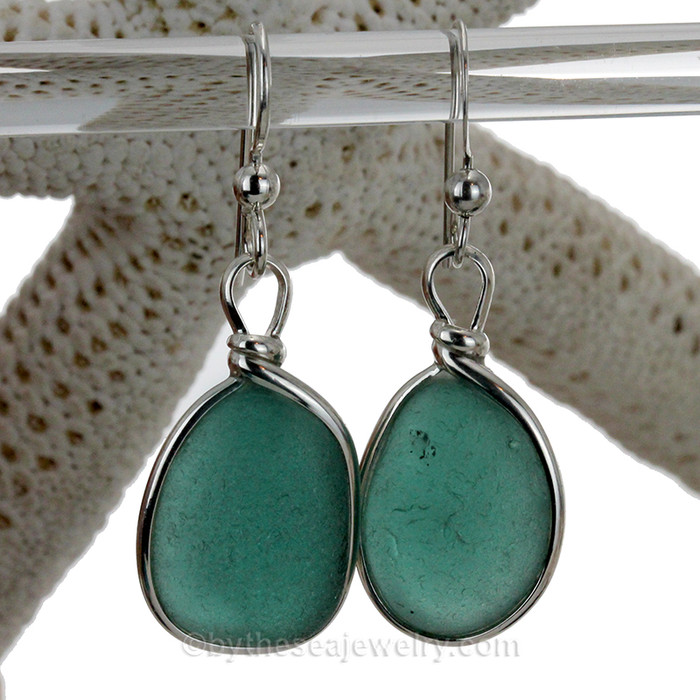 Aqua Beach Found Sea Glass Earrings 