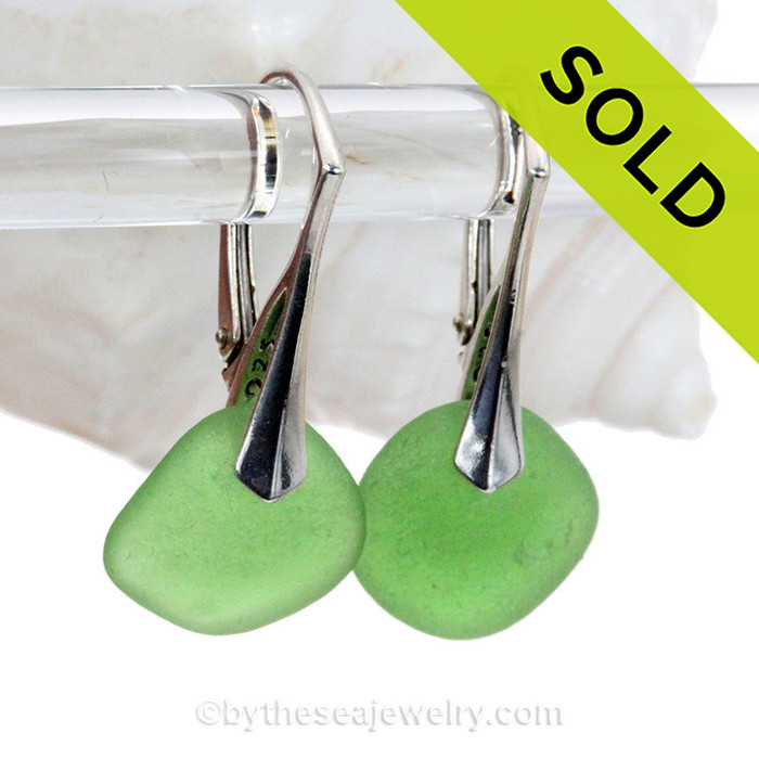 Green Genuine Sea Glass Earrings