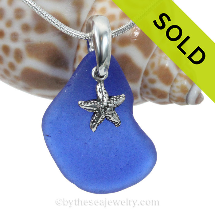 Cobalt Blue Genuine Sea Glass In With Starfish 