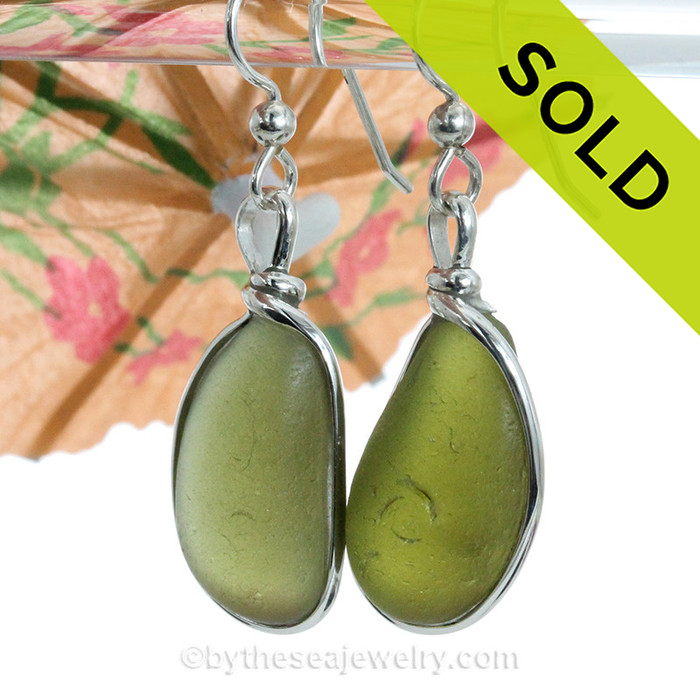 Seaweed Green Genuine Sea Glass Earrings I