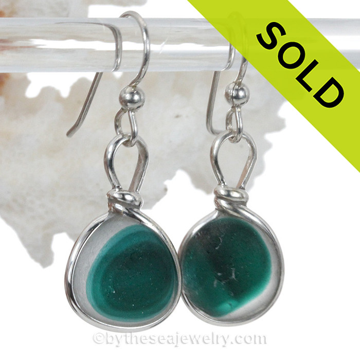 P-E-R-E-F-E-C-T Super Ultra Rare Aqua Green Multi English Sea Glass Earrings In Solid Sterling Wire Bezel©