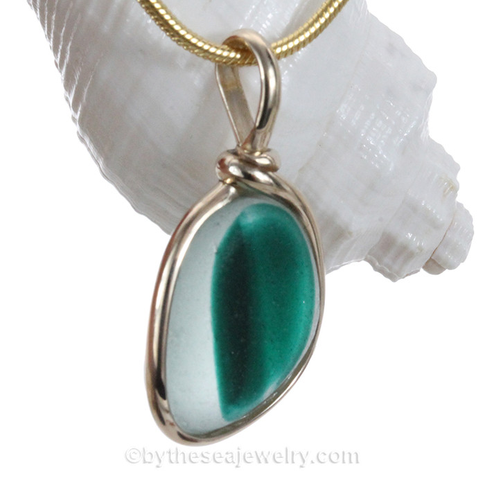 Mixed Turquoise & White English Art Sea Glass Pendant