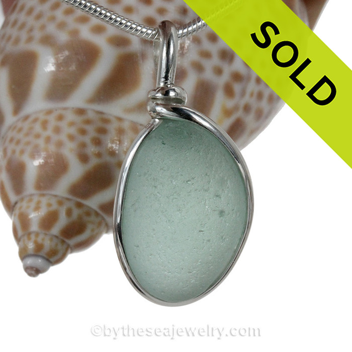 Green Genuine English Sea Glass Sterling Wire Bezel© Necklace Pendant