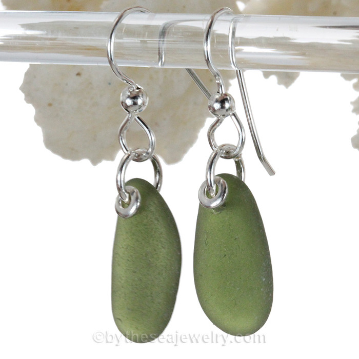 Simply Sea Glass - Long Seaweed Green Sea Glass Earrings