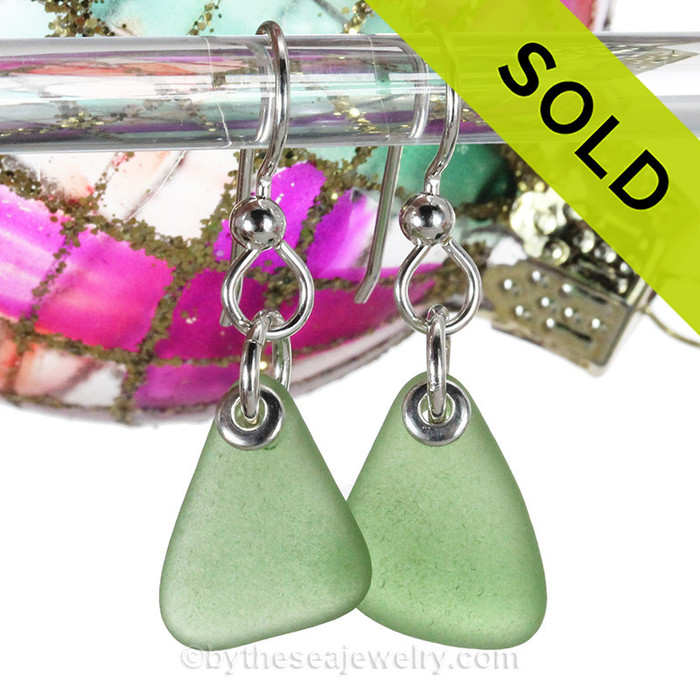 Simply Sea Glass - Lightweight  Green Sea Glass Earrings On Sterling
