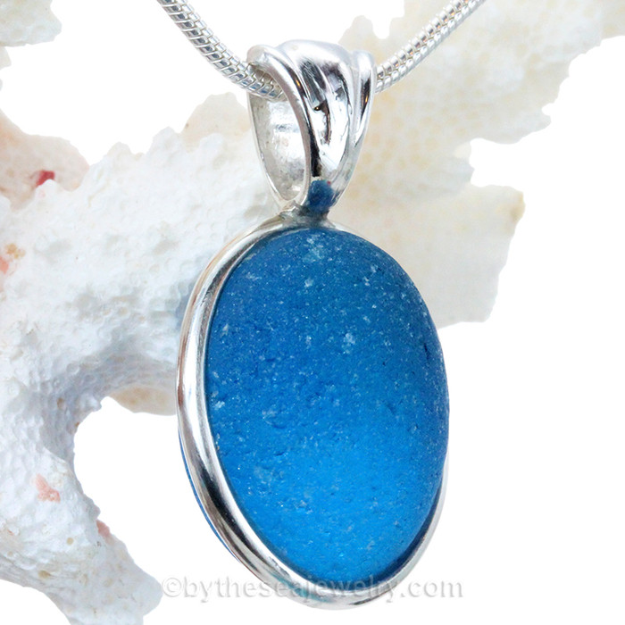 ONCE-IN-A-LIFETIME Natural Sea Glass Electric Teal set in our deluxe wire bezel pendant setting!