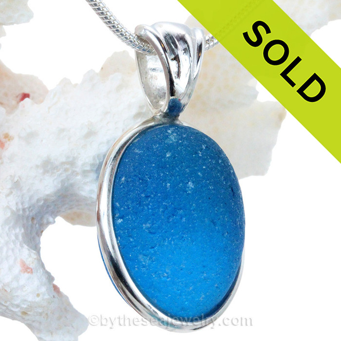 ONCE-IN-A-LIFETIME Natural Sea Glass Electric Teal set in our deluxe wire bezel pendant setting!