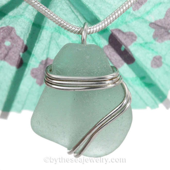 Seafoam Green Genuine Sea Glass In Sterling Triple Necklace Pendant