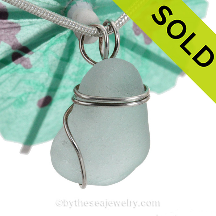 Blue Beach Sea Glass In Sterling Basic Beach Setting Pendant