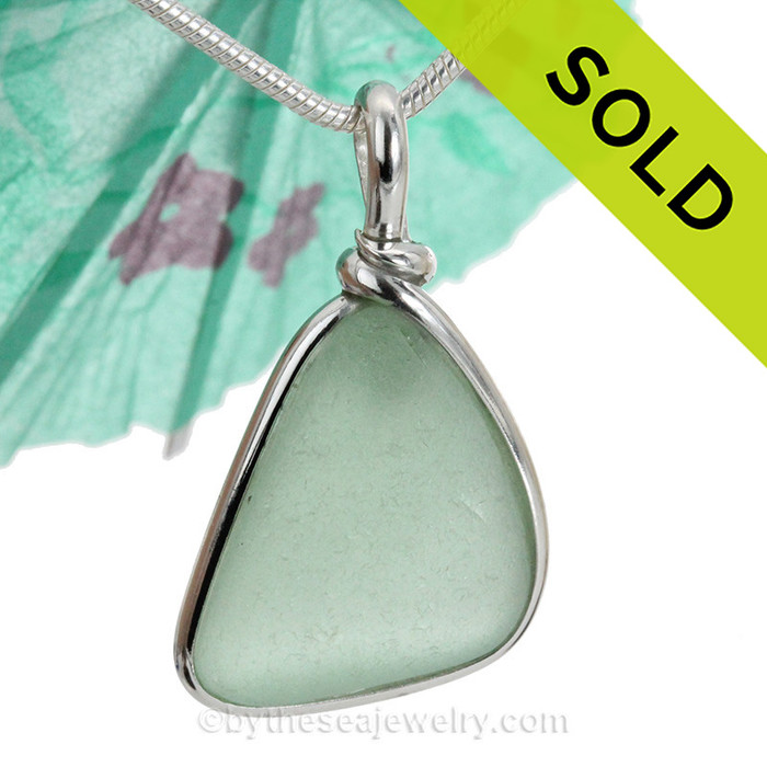 Seafoam Green Genuine Outer Banks Sea Glass Sterling Wire Bezel© Pendant