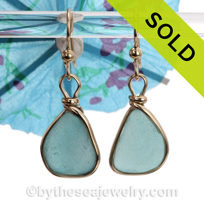 Vivid Aqua Beach Found Sea Glass Earrings I