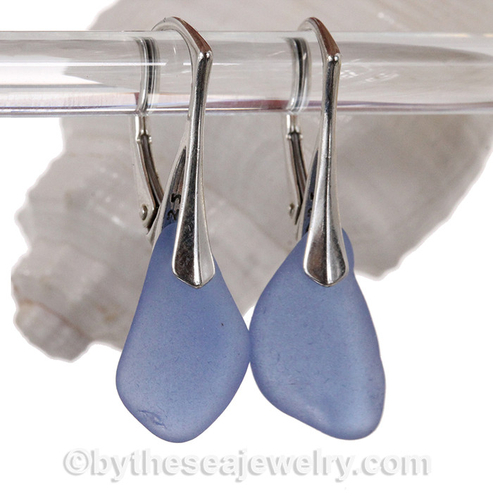 Simple and Elegant Larger Genuine Cobalt Blue  Beach Found Sea Glass Earrings on Sterling Leverback Earrings.