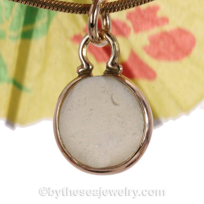 White Bezel Set Sea Glass 14K Goldfilled Cinch Bezel Pendant 