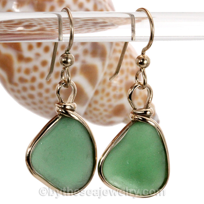 Green Genuine Sea Glass In Gold Original Bezel©