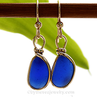 Cobalt Blue sea glass set in gold for earrings