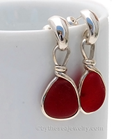 Red Sea Glass Earrings - sterling silver bezel style