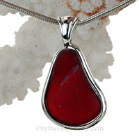 red sea glass pendant in silver