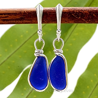 blue sea glass earrings in silver