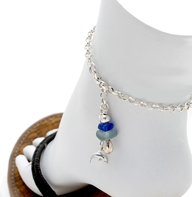 Sea Glass Ankle Bracelet with Charm