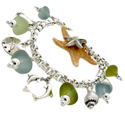 Stunning Genuine English sea glass in green and gray on a quality sterling silver bracelet