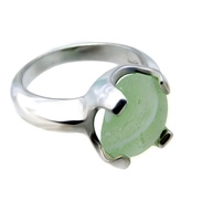 Green sea glass ring in a 6 prong solid sterling silver setting